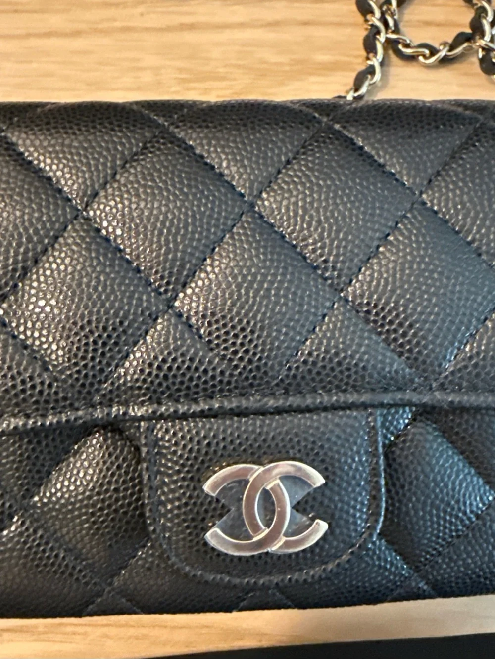 Chanel Quilted Caviar Leather Mini Flap Bag sunglasses case - Black Gold GHW